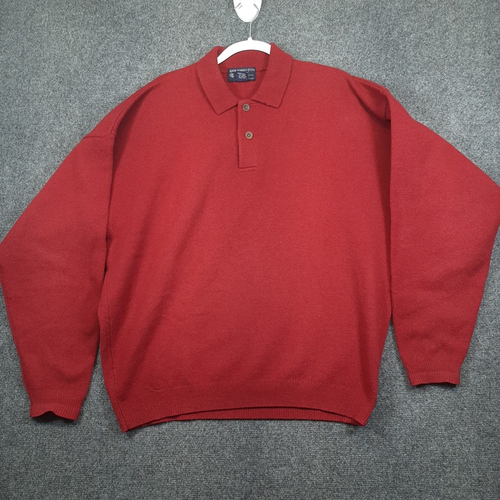 Abercrombie & Fitch Polo Sweater Country Clothes RN 54867 XL Red Mens Lambswool
